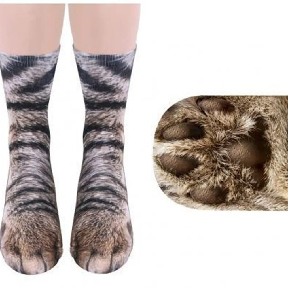 3D Принт животного копыта ног Paw ноги экипажа носки взрослых Цифровой моделирование носки унисекс тигр собака носки с котами