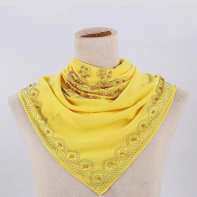 Маленький квадратный хиджаб шифон точный алмаз женский мусульманский шарф Шиммер шаль
