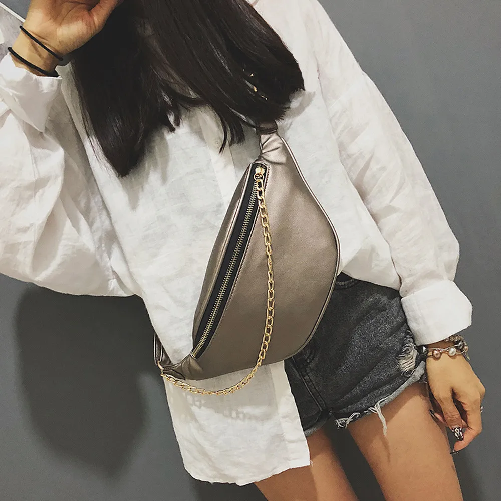 

2019 New Fashion Chest Bag Women Waist Packs Neutral Leather Beach Bag Chain Messenger Crossbody Bag Chest Shoulder Bags