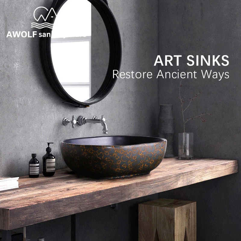 

Art Bathroom Sinks Washing Basin Bowl Ceramic Vessel Hotel Household Use Lavatary Sink Restore Ancient Ways AM867