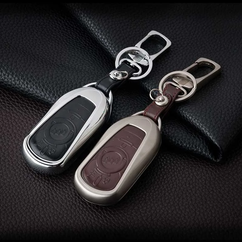 Zine alloy Metallic Smart Remote Key Fob Shell Leather Button Case