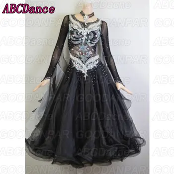 

2018 New ballroom dance competition dresses Black elegant standard ballroom dress,Waltz dance dress,Diamond decoration