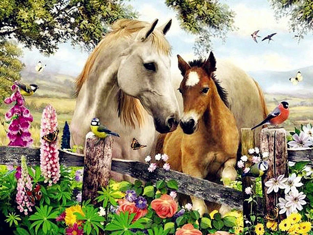 

100% Full 5D Diy Daimond Painting "Garden Horse" 3D Diamond Painting Round Rhinestones Diamant Painting Embroidery Animal