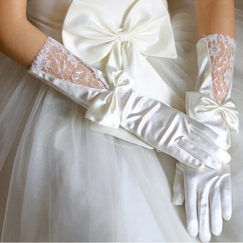 

2017 New Finger Wedding Gloves with Lace Bow Free Shipping Elegant Stock White/Ivory Wedding Accessories Fashion Bridal Gloves