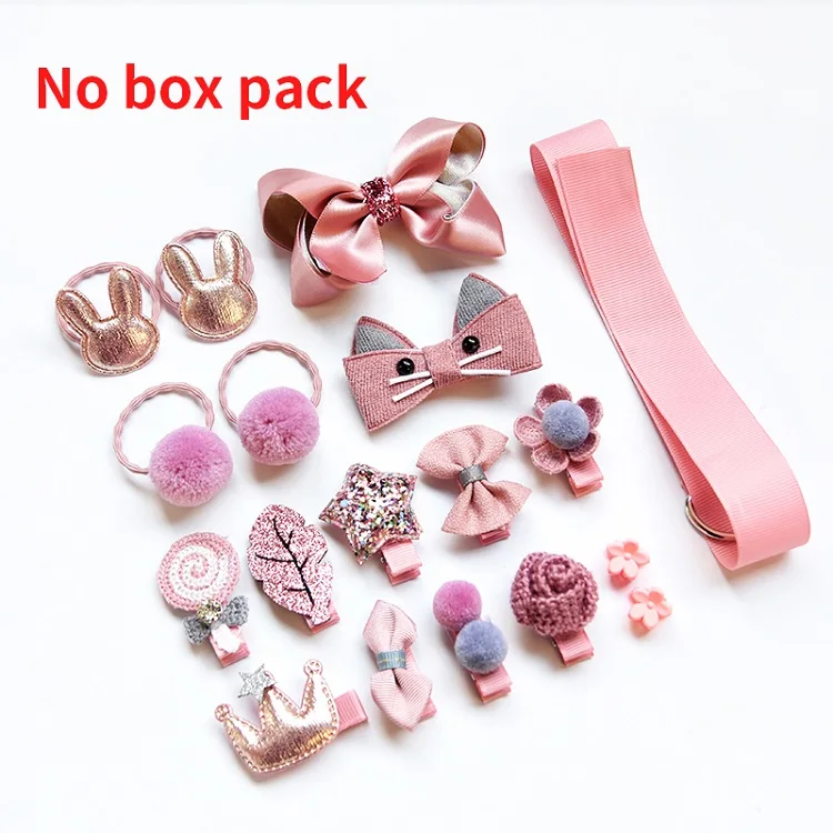 No Box-Korea Pink Raindo 18 шт./кор. дети милые женские аксессуары для волос комплект ткани для младенцев с цветочным узором и бантом, заколки для волос для девочек, повязка на голову в подарок - Цвет: No Box-Korea Pink