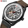 New CURREN Watch Men Skeleton Tourbillon Mechanical Watches Male Leather Automatic Self-wind Sports Clock Relogio Masculino 2