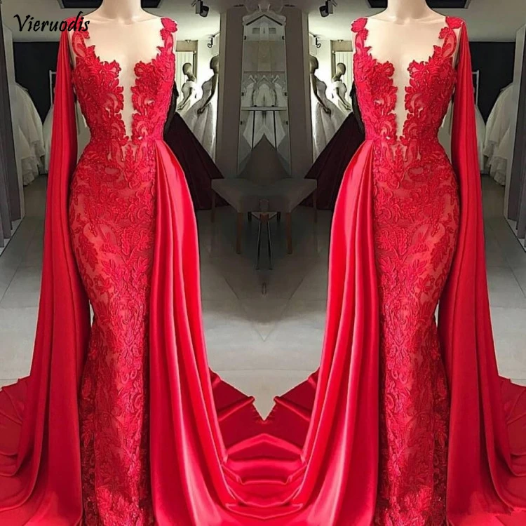 

Red Muslim Evening Dress 2019 Mermaid Appliques Lace Islamic Dubai Saudi Arabic Long Evening Gown Prom Dresses abiye