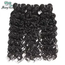Молодой вид перуанский волна воды Пряди человеческих волос для наращивания 8 "-26" натуральный черный Цвет цельнокроеное платье Волосы remy Weave