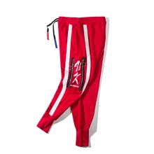 Размеры молнии в полоску Sweatpant Новинка года черный, красный хлопок Jogger брюки для мужчин мотобрюки Уличная обувь для мужчин и женщи