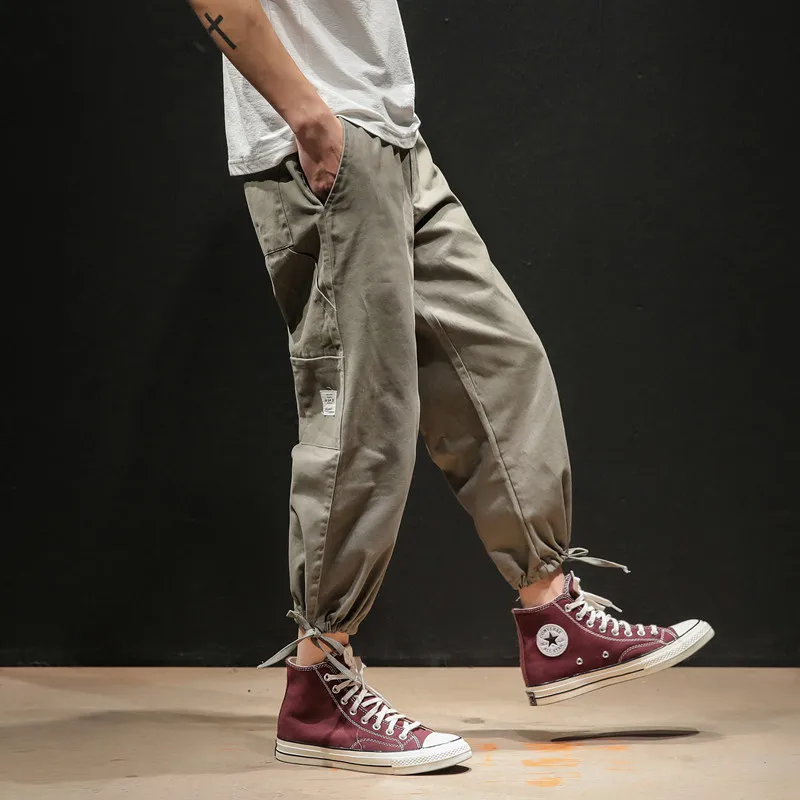 Cargo Pants men Large Pockets Loose Fit Elastic Waist Ankle Banded Pants Men Casual Street Fashion Trousers hip hop