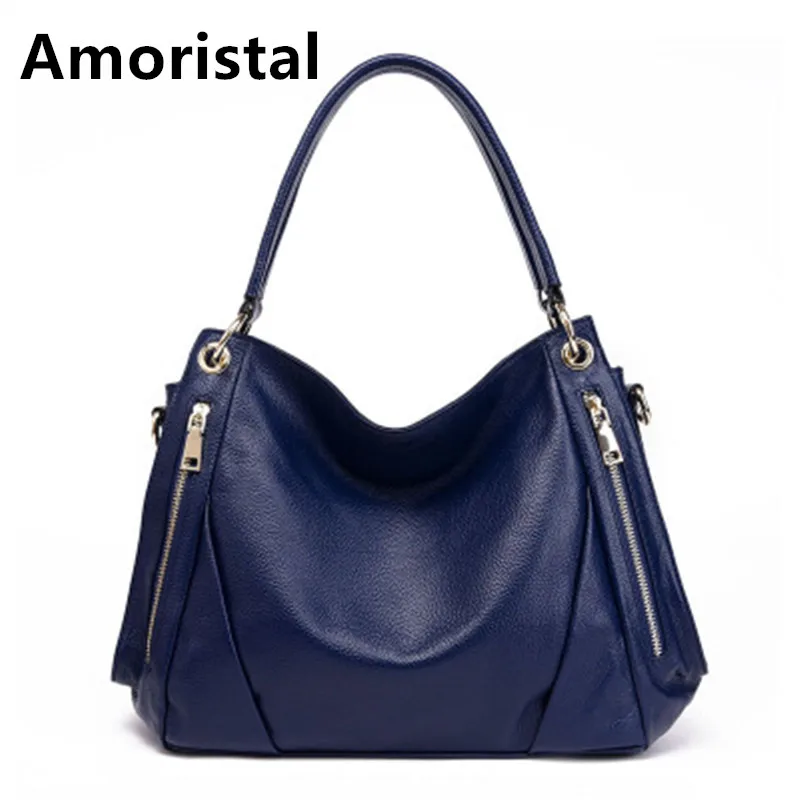 

Women Shoulder Bag Fashion Blue Genuine Leather Handbag Ladies Simple Luxury Handbags Messenger Bag Casual Bags Sac Tote B073
