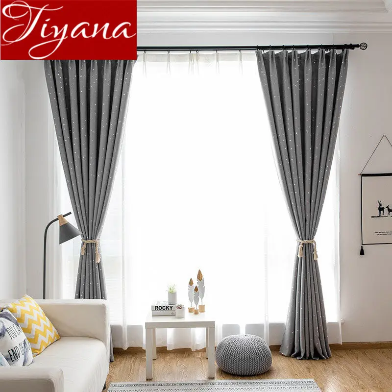 

Grey Curtain Cartoon Sliver Shining Stars for Baby Kids Room White Sheer Voile Drape for Living Room Blackout Treatment T&123#30