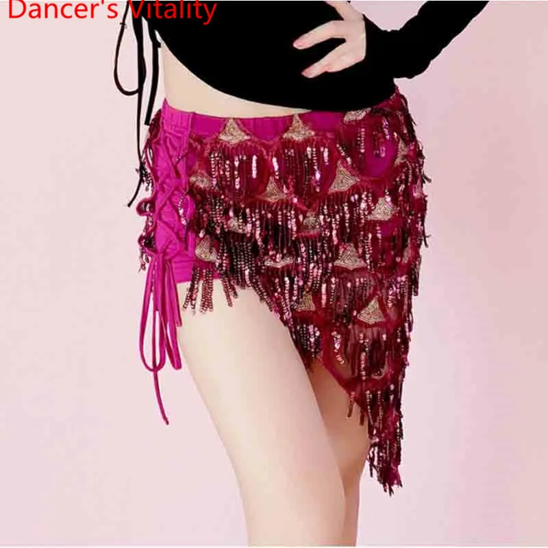 Зимние женские костюмы для танца живота с длинными рукавами и вырезами, топ, юбка с блестками и кисточками, костюмы для соревнований, женская одежда для танца в индийском стиле - Цвет: Only Skirt