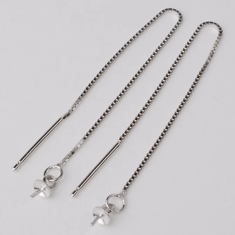 

earwire,solid 925 sterling silver ear thread, Box Chain earring wire with pendant connector