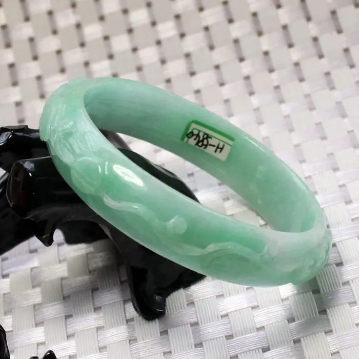 

57mm Chinese Hand-carved Emerald Green stoneite stone Gems Bracelet Bangle 5840