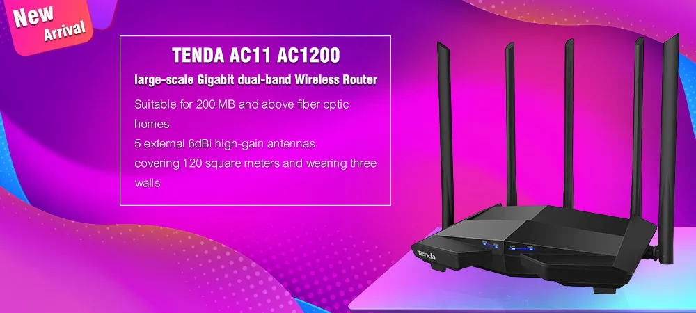 Tenda AC11 1200 Мбит/с двухдиапазонный Wi-Fi маршрутизатор 2,4G/5G 1 WAN+ 3 LAN гигабитные порты 5*6 dbi антенна Wifi повторитель 1 ГГц процессор 128 DDR3