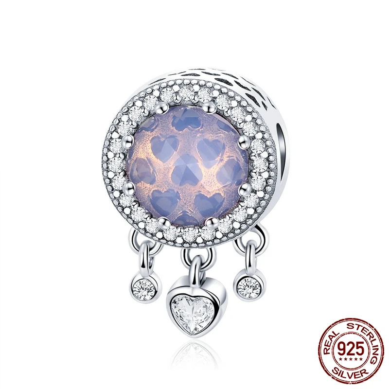 

MYBEBOA 925 Sterling Silver Charms Fit original Pandora Bracelets Bangles Heart Radiant Crystal Dangle Heart Charms Jewelry