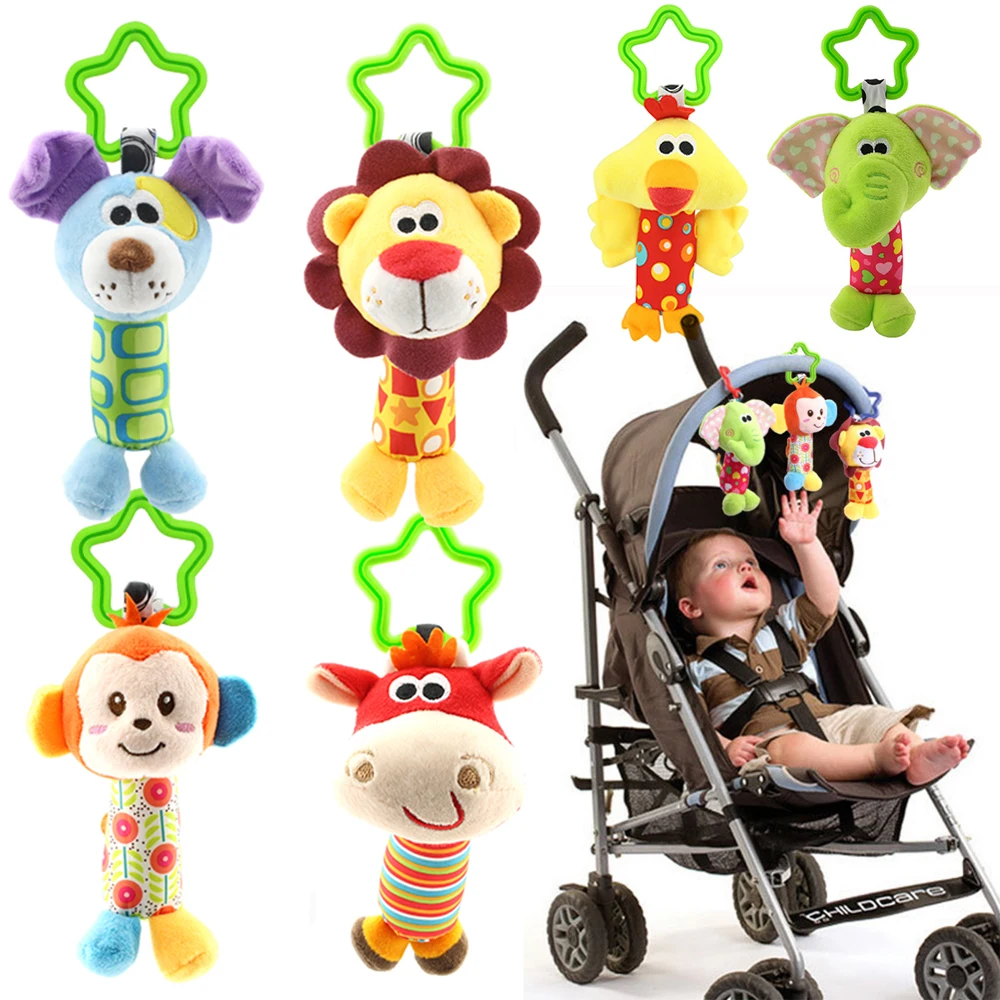 

Baby Crib Hanging Toys Infant Stroller Car Seat Bed Toys Crinkle Squeaky Toy Baby Handbells Rattles Soft Plush Development Toys