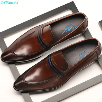 

QYFCIOUFU Handmade Vintage Designer Luxury Fashion Party Wedding Casual formal shoes men Genuine Leather Men oxford Dress Shoes