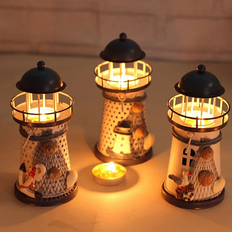 Iron Tower Candle Holder Mediterranean style Lighthouse Wrought Holiday