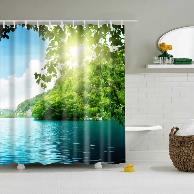 Cortina de baño con estampado de bambú, tela de ducha impermeable y flores  antimoho para dormitorio - AliExpress