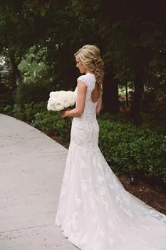 

Vintage Lace Wedding Dresses 2020 V Neck robe de mariee Hollow Back Wedding Party Dress vestido de noiva Bridal Wedding Gowns