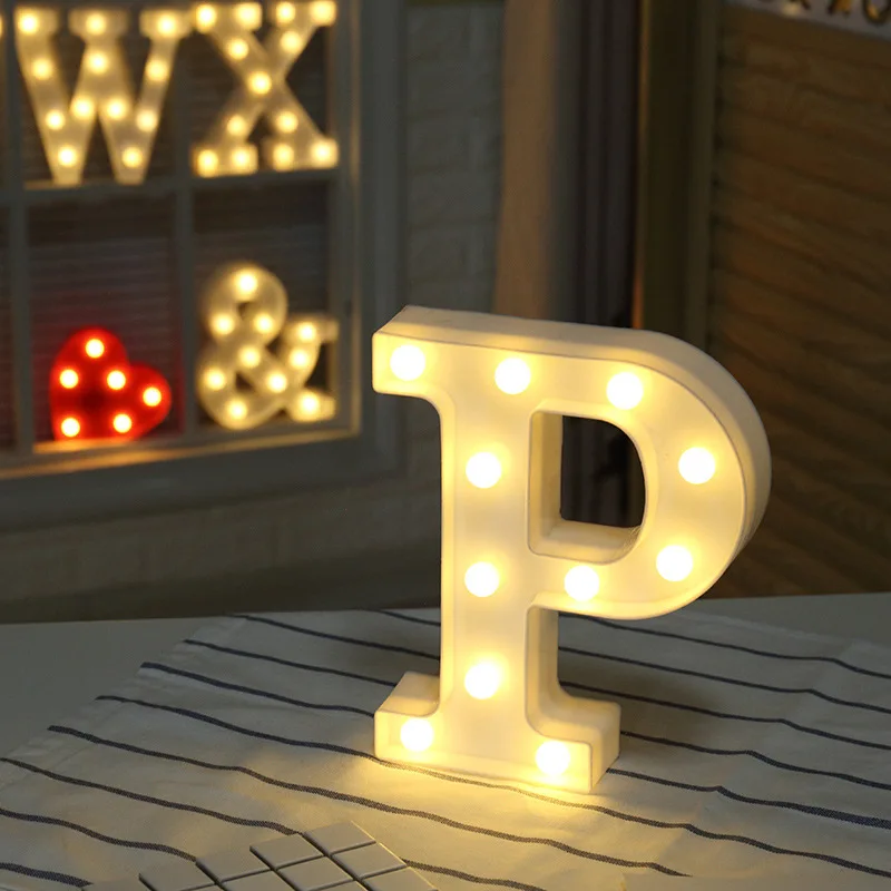 Letter Night Light Luminous LED 0-9 Number 26 English Alphabet Battery Lamp Brithday Wedding Party Christmas Decoration - Цвет: P