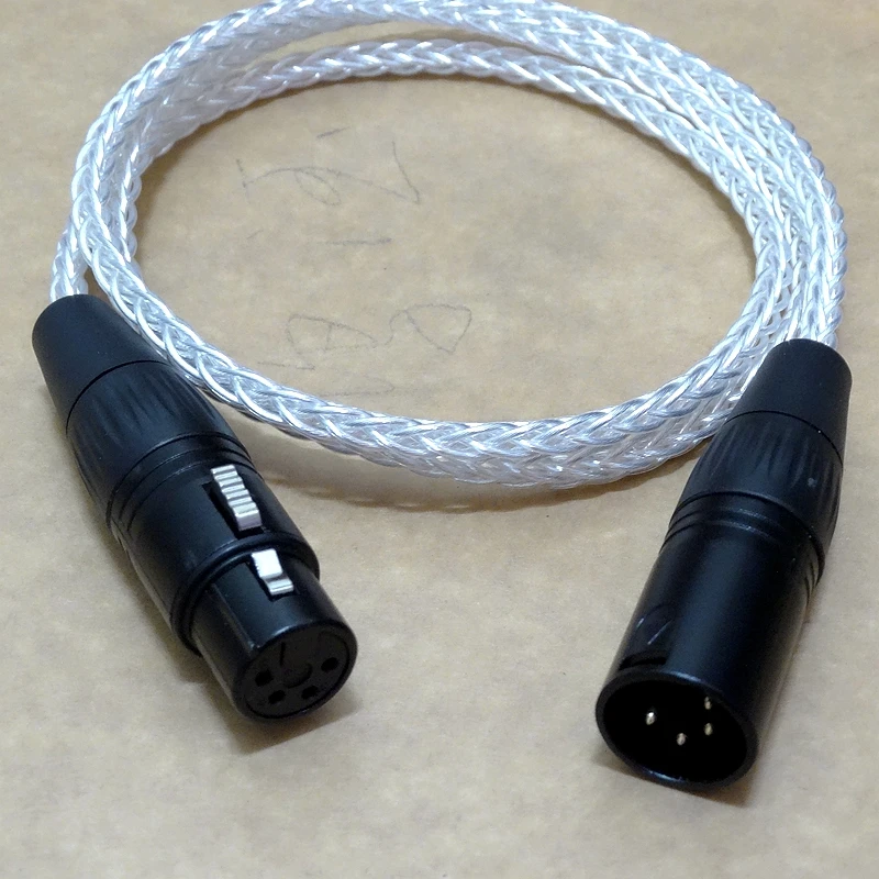 1Meter 8 cores 4 Pin XLR Balanced Audio Male to Female Silver Plated Headphone Extension Cable