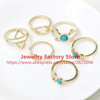 

200sets/lot new fashion silver gold color lady rings hot selling Female moon arrow six woolly mint green ring hot selling rings