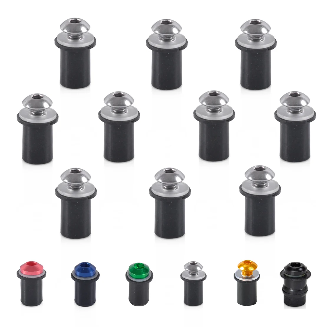 

CITALL 10pcs M5 5mm Windscreen Bolts Rubber Well Nuts Washers Motorcycle Windshield Screw Mounting Nut for Honda Suzuki Kawasaki