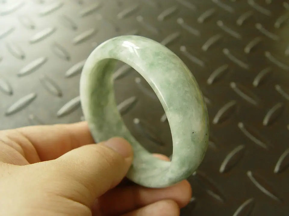 

free shipping 01869 Natural Grade A JADE jadeite Green Handmade Wide Bangle Bracelet