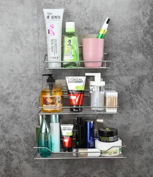 

New Convenient No Rust Metal Shelf Shower Basket Sundries Storage Bathroom Wall Mounted Storage Rack