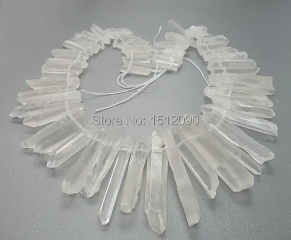 48Pcs/strand Natural Raw Clear White Quartz Crystal Point Pendant,Tusk Bead,Top Drilled Stone Spike Jewelry 6-8x22-48mm
