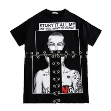 Свободная жен. Футболка с длинными рукавами черная мультяшная Лоскутная Ulzzang Harajuku панк негабаритная футболка уличная хип-хоп женская футболка 50H0274