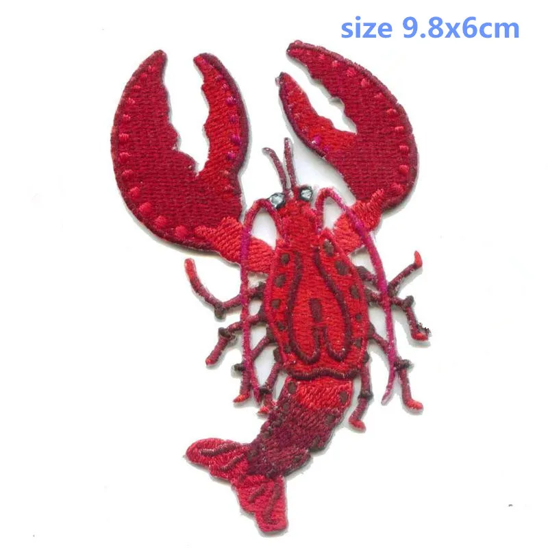 

Free Shipping 10 pcs Lobster Patch Embroidered cartoon patch iron on Motif Applique garment embroidery patch DIY accessory