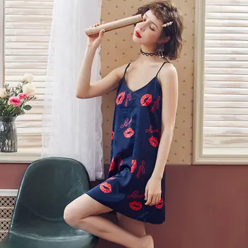 

Roseheart Women Fashion Female Pink Sexy Sleepwear Nightdress Faux Silk Dot V Neck Nightwear Sleepshirt Nightgown Luxury French