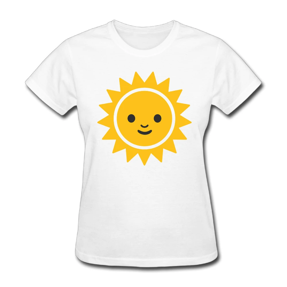 女性絵文字の太陽スライム顔面白い絵文字顔クール半袖tシャツかわいい白 Tshirt Cute Cute Tshirtshort Sleeve Aliexpress