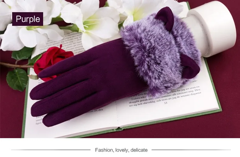 REALBY теплые замшевые перчатки для женщин Gants Femme Hiver милый Кот Дизайнер русский Guantes Femme женские зимние Сенсорный экран перчатки