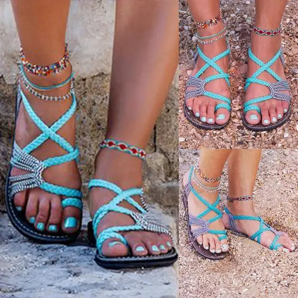 baratas Sandálias das mulheres Plus Size 35 43 Sapatos Confortáveis de Verão Mulher de Praia de Estilo Roma Sapatos Femininos Sandálias Planas Senhoras Chaussures Femme