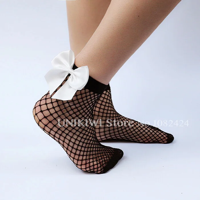 knee socks Chic Streetwear Women's Harajuku Black Breathable Bow knot Fishnet Socks.Sexy Hollow out Mesh Nets Socks Ladies Girl's Bow Sox walking socks womens