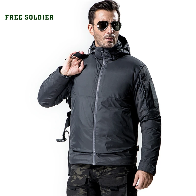

FREE SOLDIER Goose Down Jacket For Men Winter Camping Hiking Outdoor Sports Warm Coat Hooded Jacket 80% White Goose Down