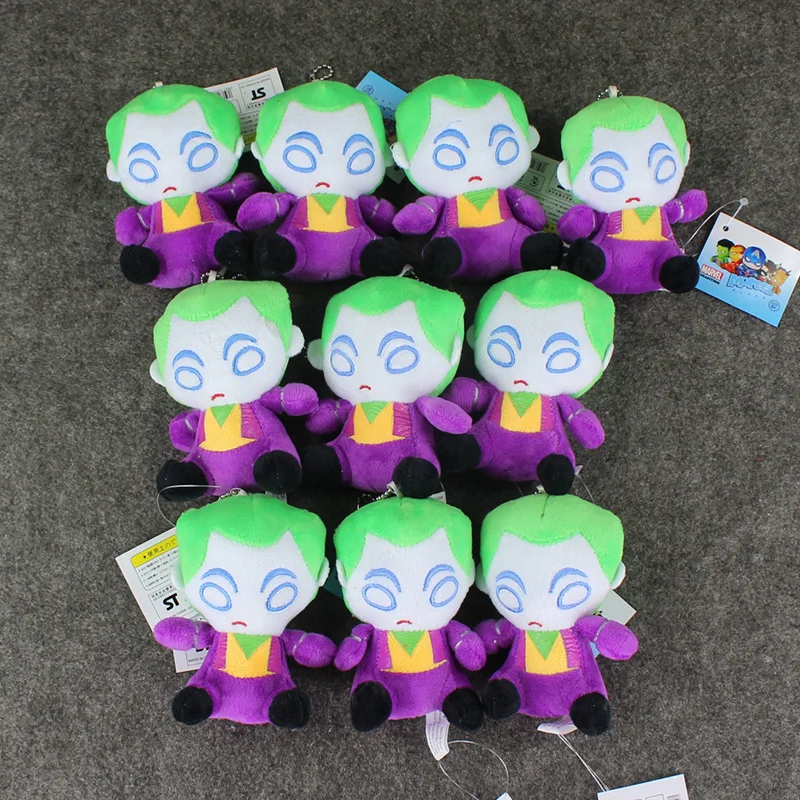 

10cm 5pcs/lot 2Styles American Avengers Flash Batman Harley Quinn The Joker Plush Pendant Keychain Soft Stuffed Toy