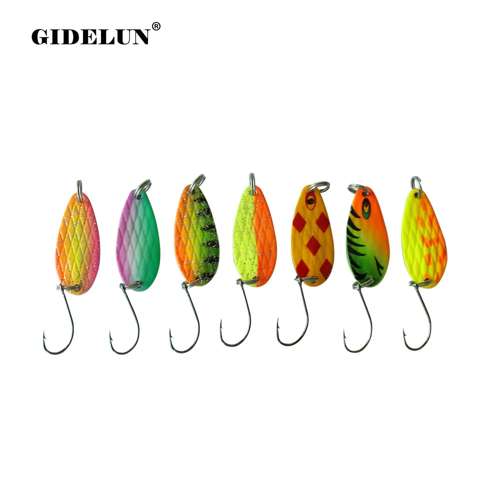 

GIDELUN Free Shipping 28mm 3g 7pcs Fishing Lure Colorful Spoon Bait Metal Trout Spoon Lure