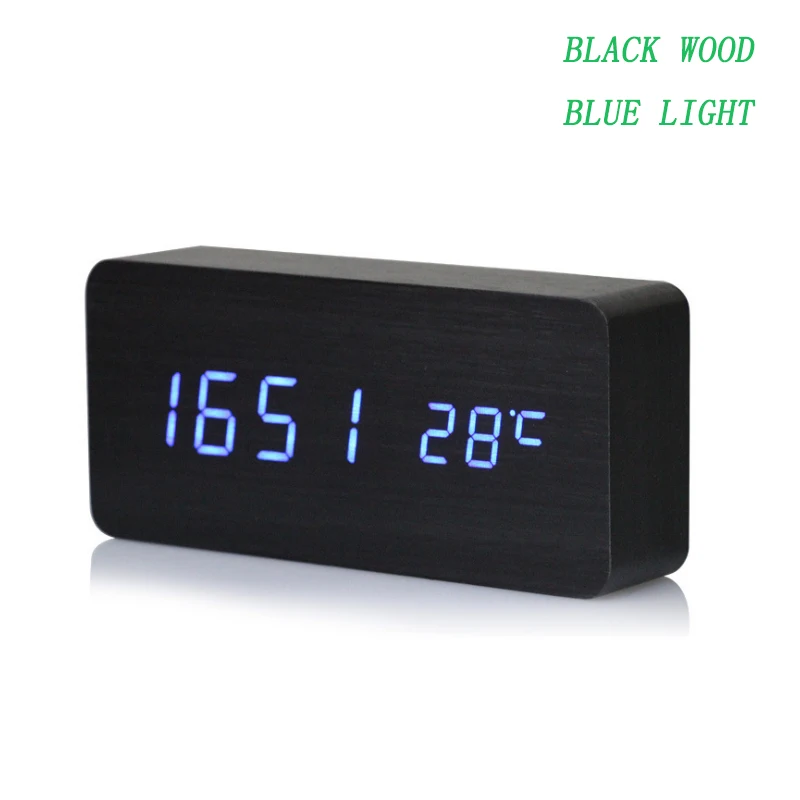 Ультра современные деревянные цифровые часы термометр стол светодиодные часы wekker Мини светодиодный светодиодные настольные часы мульти-стиль деревянные цифровые часы - Цвет: black wood blue