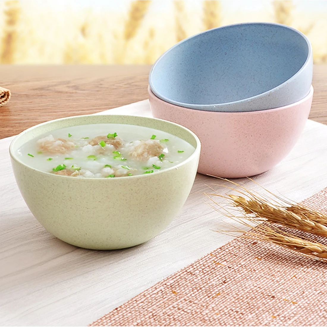 

Round Wheat Straw Children Rice Noodle Salad Bowl Food Container Household Tableware