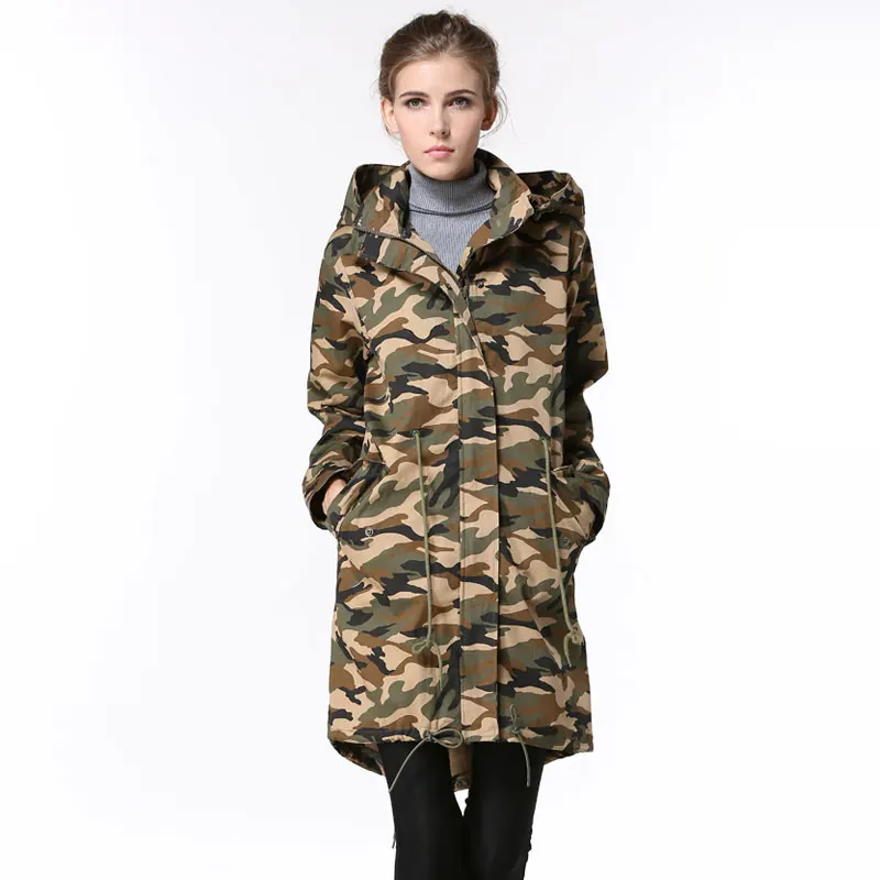 Высокое качество дешевые женские тренчи ветрозащитное весеннее пальто для оптовой продажи, камуфляжный Женский Тренч длинное тонкое пальто