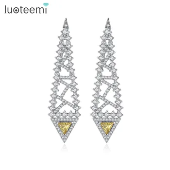 

LUOTEEMI Geometric Shape Luxury Classic Bride Drop Earrings High Quality White Gold Color Cubic Zirconia Noble LadiesJewelry