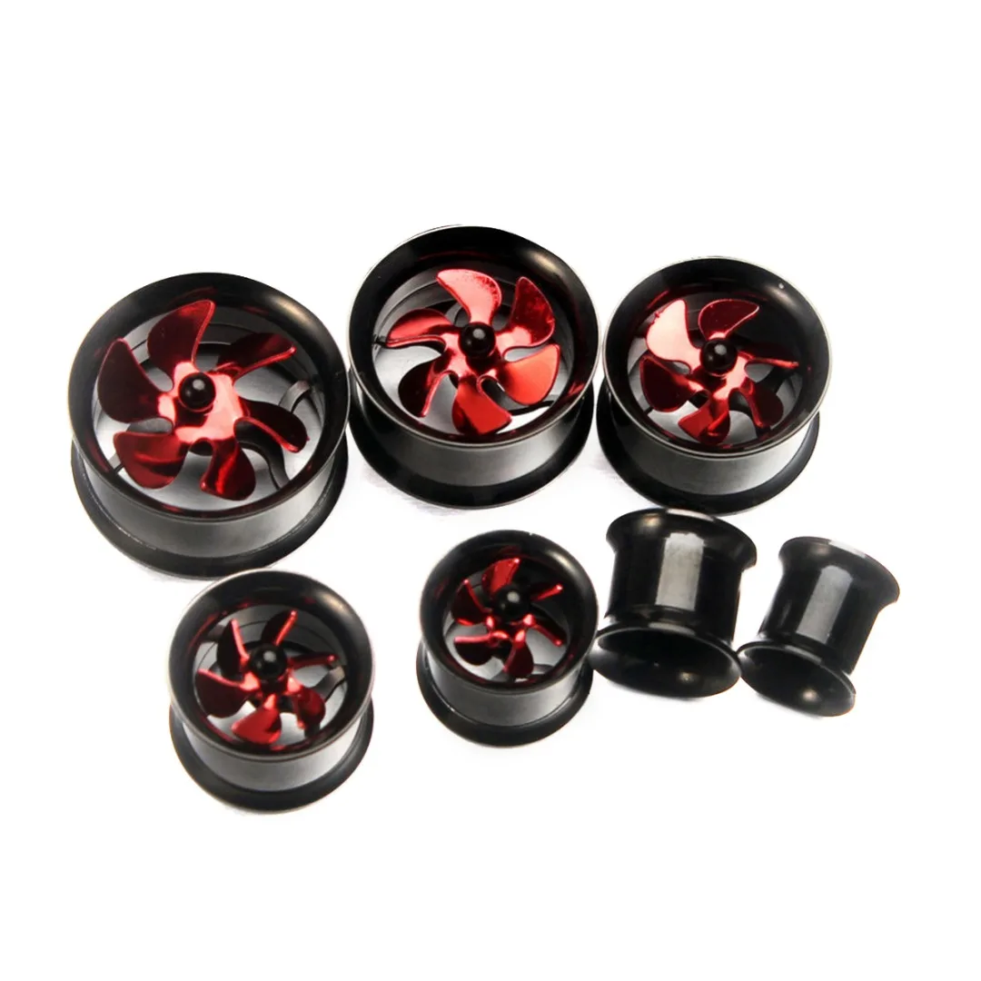 Punk Style Red Blue Spinning Fan Stainless Steel Ear Plug Body Jewelry Shellhard Windmill Ear Expansion Stretcher Flesh Tunnel