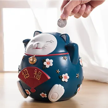 

Large Safe Coin Cute Piggy Bank Cat Resin Personalized Lucky Cat Bank Money Gift Box Kids Spaarpot Wedding Money Box M5B018