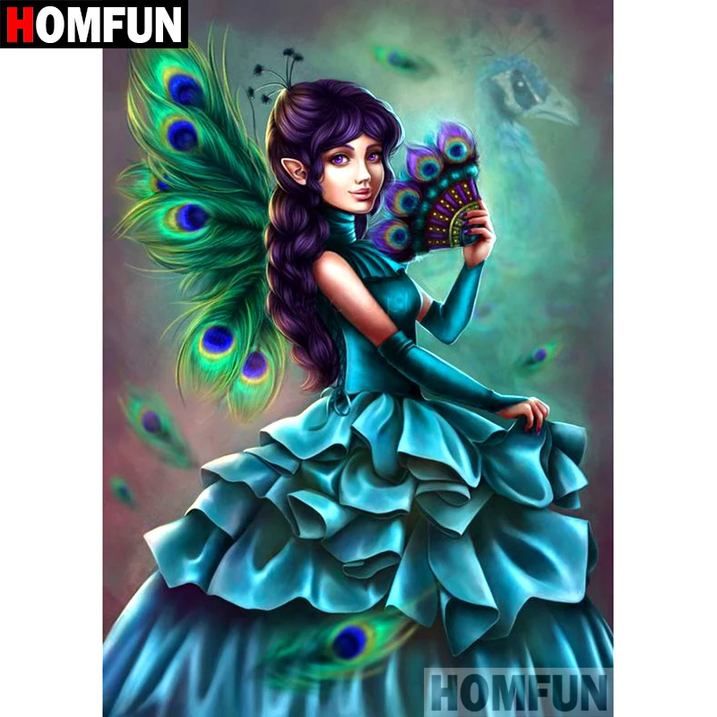 

HOMFUN 5D DIY Diamond Painting Full Square/Round Drill "Peacock girl" Embroidery Cross Stitch gift Home Decor Gift A09015